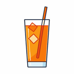 Pixelated Orange Juice with Ice Cubes and Straw in a Clear Glass on a White Background
