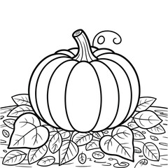A straightforward line drawing of a pumpkin in black and white