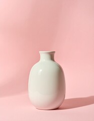 Minimalist Ceramic Vase on Pastel Background with Soft Natural Light & Clean Shadows. Modern Home Decor, Simple Still Life, Elegant Object Photography for Copy Space