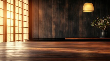 Serene Wooden Table Sunlit Room.
