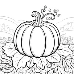 A straightforward line drawing of a pumpkin in black and white