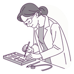 Female Electronics Technician Assembling Circuit Boards - Vector Illustration. Perfect for: National STEM Day, Tech Career Events