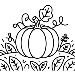 A straightforward line drawing of a pumpkin in black and white