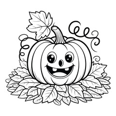 A straightforward line drawing of a pumpkin in black and white