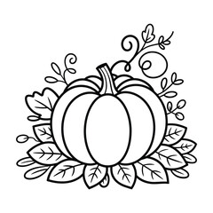 A straightforward line drawing of a pumpkin in black and white