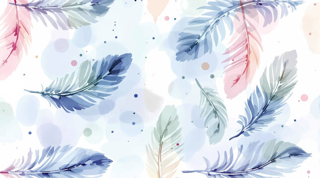 Watercolor feathers pattern on white background