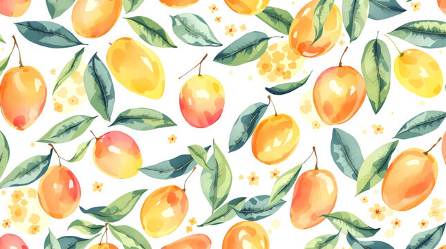 Watercolor background pattern mango on white background