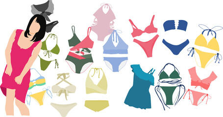 着る水着を考える女性のイラスト