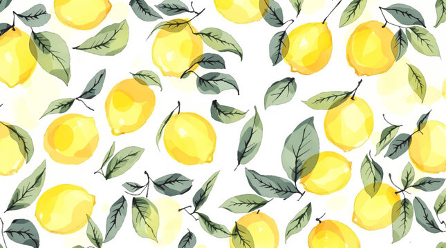 Hand drawn watercolor lemon Sicilian painting on white background. Fruit vector illustration. Pattern watercolor fruit.