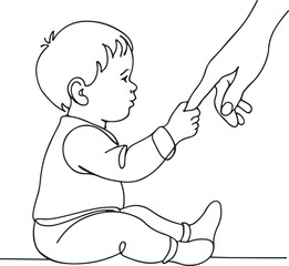 Child Holding Mother’s Finger Outline Drawing for Parenting Concepts