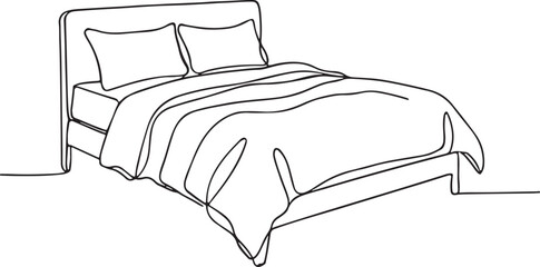Double Bed Line Drawing for Bedroom and Interior Design Concepts