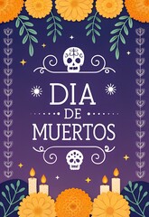 Poster template for dia de muertos holiday, 
Illustration for dia de muertos holiday, Hand drawn flat dia de muertos background