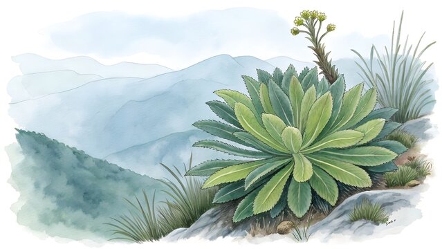 watercolor frailejon plant illustration