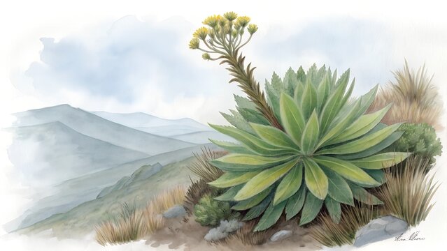 watercolor frailejon plant illustration