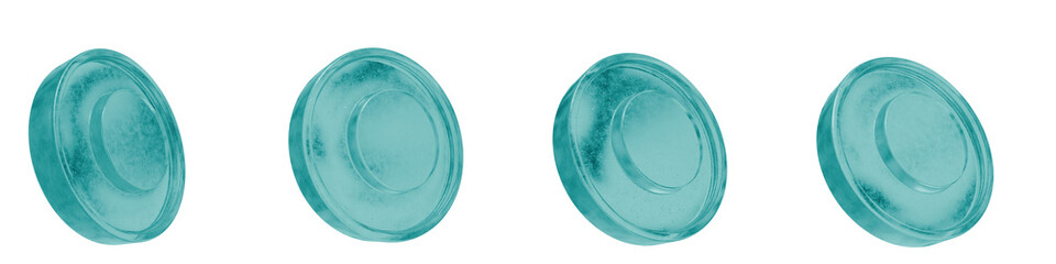 Set of 4 3d objects blue frosted ice isolated on a transparent background. Object index 56. Transparent frosted glass morphism icon. 3d abstract elements for graphic design.