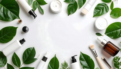 Flat lay of facial care tools arranged in semi-circle around bottom edge. Top portion intentionally left blank for promotional or editorial use.