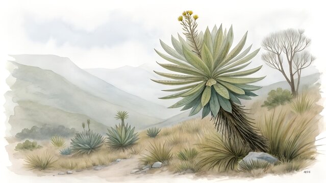 watercolor frailejon plant illustration