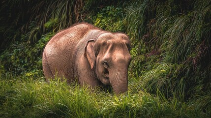 Fototapeta premium Asian Elephant in Green Vegetation