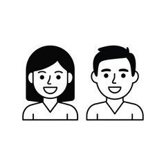 Simple black and white iconography of a smiling woman and man