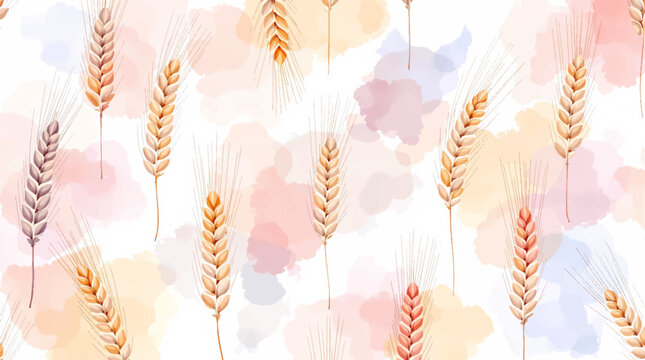 Soft watercolor wheat stalks over a pastel background, creating a calm, rustic pattern inspired by nature, harvest, and gentle countryside charm