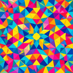 Fototapeta premium Vibrant Geometric Mosaic Pattern with Triangles in Yellow Pink Blue Orange and Purple Tones Seamlessly Tiled for a Modern Abstract Design