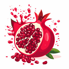 Vibrant Pomegranate with Seeds and Juice on White Background Fresh and Healthy Food Still Life Illustration in Ruby Red Garnet Tones