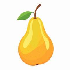 Vibrant Yellow Pear with Green Leaf Detailed Illustration Fresh Fruit Still Life Isolated in White Background Natural Food Vegetarian Diet