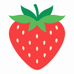 Vivid Red Strawberry with Green Leaves and White Seeds Against a Plain Backdrop Detailed Food Illustration of a Sweet Fresh Berry