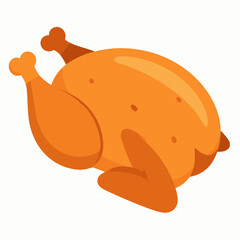 Whole Roasted Chicken on White Background Graphic Food Illustration with Warm Tones Perfect for Culinary Themes and Food Related Designs