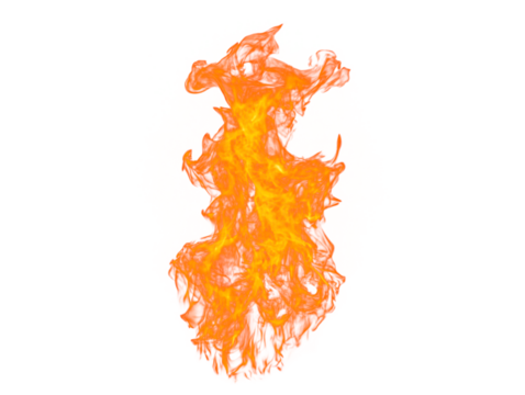 Fiery flame burning brightly isolated on a white background