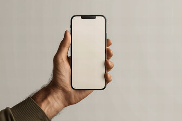 hand holding smart phone with blank screen