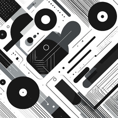 Monochrome Abstract Geometric Art with Circles and Lines Decorative Background