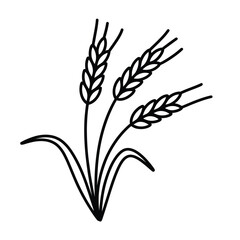 Simple black line drawing of three wheat stalks with leaves on a white background