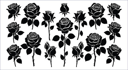 Black Rose Silhouettes Floral Design Elements flower