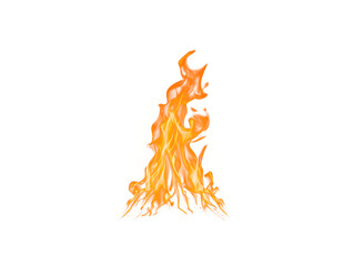Orange flame isolated on white background, burning fire close-up