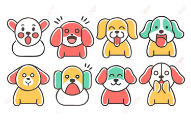 Dog Character with Various Animal Emotions – Flat Vector Illustration of Facial Expressions
