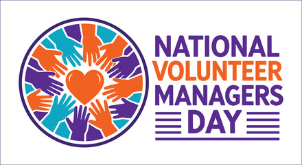 Colorful Hands Heart Circle National Volunteer Managers Day Celebration vector