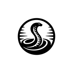 Naklejka premium Silhouette illustration of a cobra snake rising from water within a circular frame.