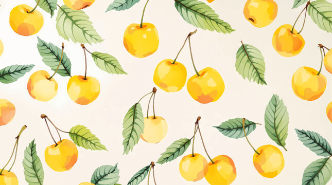 seamless pattern with yellow cherry watercolor