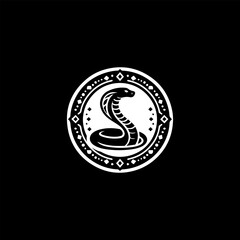 Fototapeta premium Elegant monochrome cobra emblem, encircled by an ornate geometric frame.