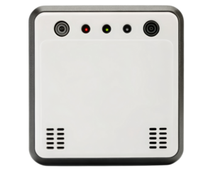 Modern security intercom system with dual cameras and sensors on a transparent background