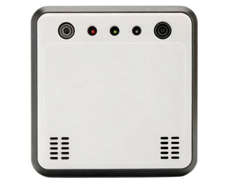 Modern security intercom system with dual cameras and sensors on a transparent background