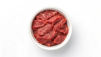 Fresh Beef Cubes in White Bowl: Raw Meat, Studio Shot, Clean Minimalist Food Photography
