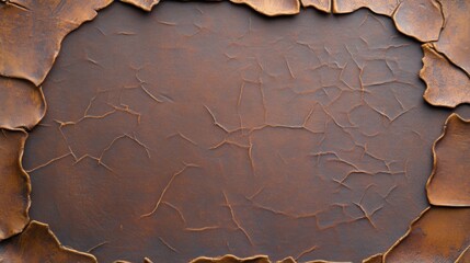 Cracked peeling paint texture on weathered metal surface with rusty brown patina background