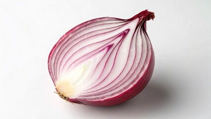 Close-up of a halved red onion, vibrant color, fresh and clean, studio shot, white background.