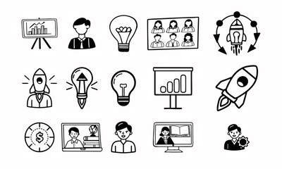 Startup and Business Icon Set – Hand Drawn Doodle Style for Marketing and Education

