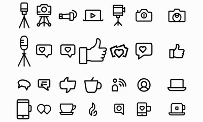 Social Media and Podcast Icon Set – Minimal Line Style for Content Creators

