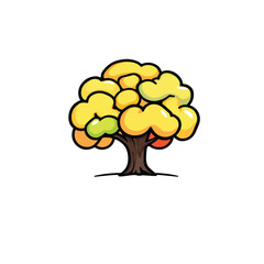 Vector art of a cartoon tree with yellow leaves stands on a white background