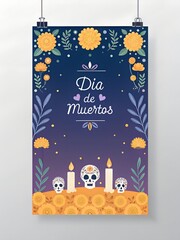 Poster template for dia de muertos holiday, 
Illustration for dia de muertos holiday, Hand drawn flat dia de muertos background
