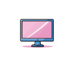 Vector art of a cartoon computer monitor displays a bright pink screen